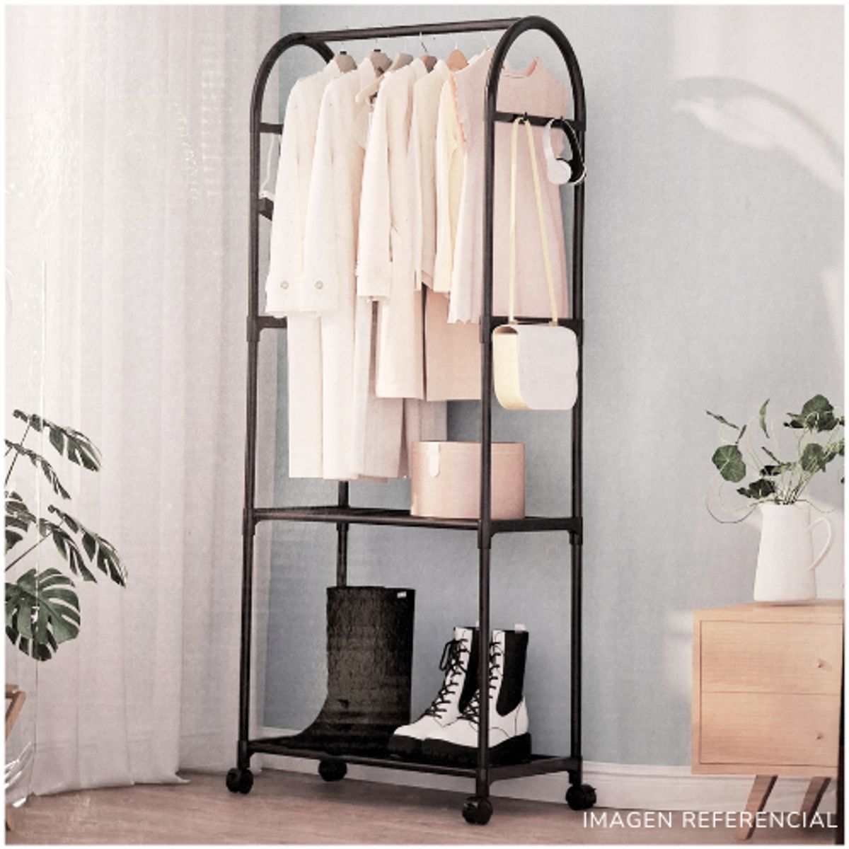 INSPIRA MARKET - Perchero Organizador Estante de Ropa Zapatos de 2 Niveles Negro