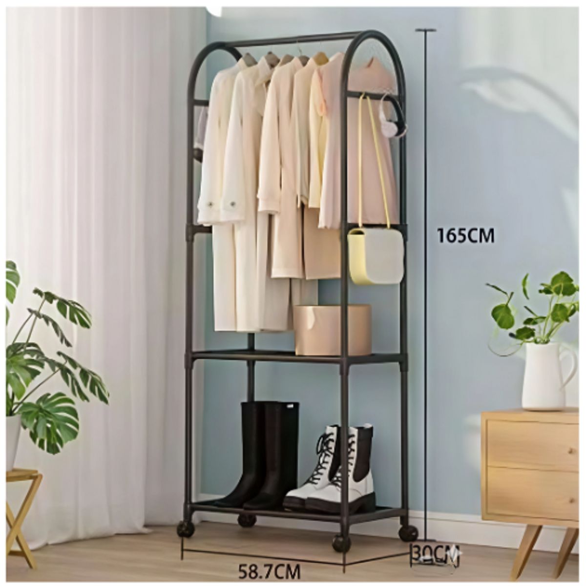 INSPIRA MARKET - Perchero Organizador Estante de Ropa Zapatos de 2 Niveles Negro