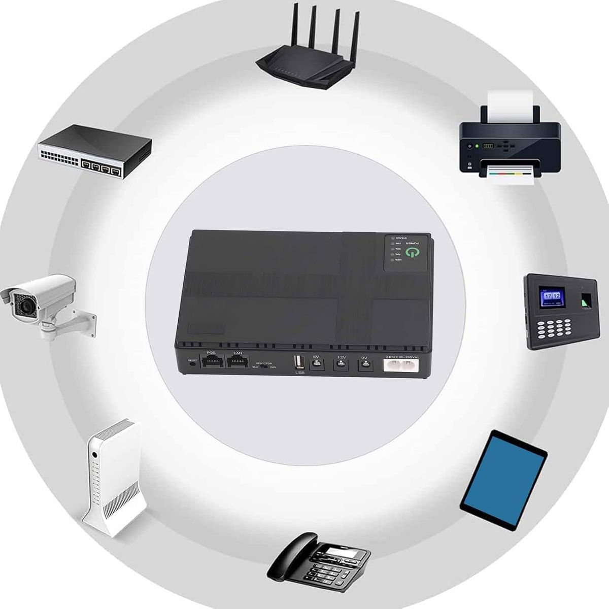 SANC - Mini Ups Bateria Portatil Router 9V 12V Camaras POE Carga USB 18W