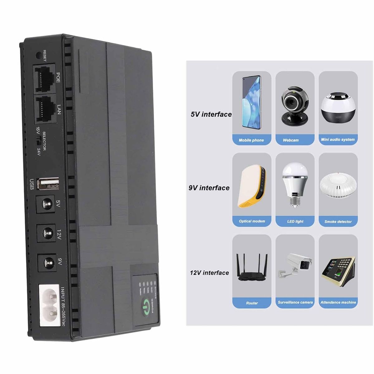 SANC - Mini Ups Bateria Portatil Router 9V 12V Camaras POE Carga USB 18W