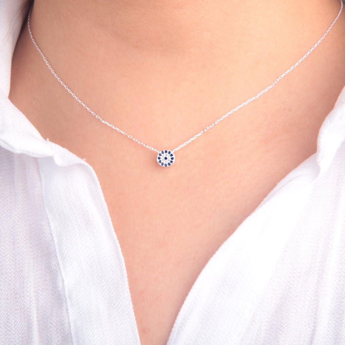 ESPIRAL ROJO - Collar Ojo Turco Azul - Plata