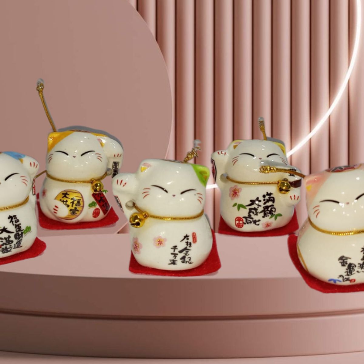 GENERICO - 5 ADORNOS DE GATO CHINO DECORATIVOS DIFERENTES DESEOS RIQUEZA Y FORTUNA