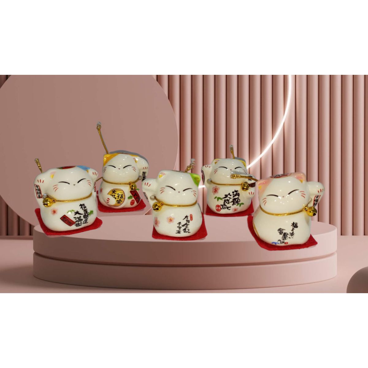 GENERICO - 5 ADORNOS DE GATO CHINO DECORATIVOS DIFERENTES DESEOS RIQUEZA Y FORTUNA