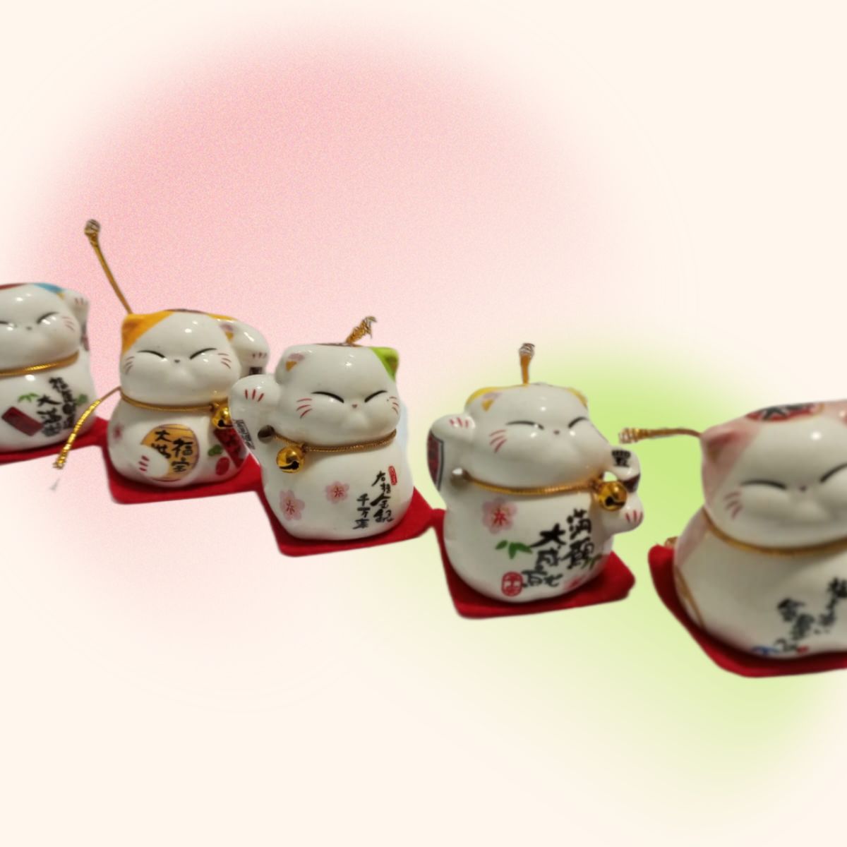 GENERICO - 5 ADORNOS DE GATO CHINO DECORATIVOS DIFERENTES DESEOS RIQUEZA Y FORTUNA