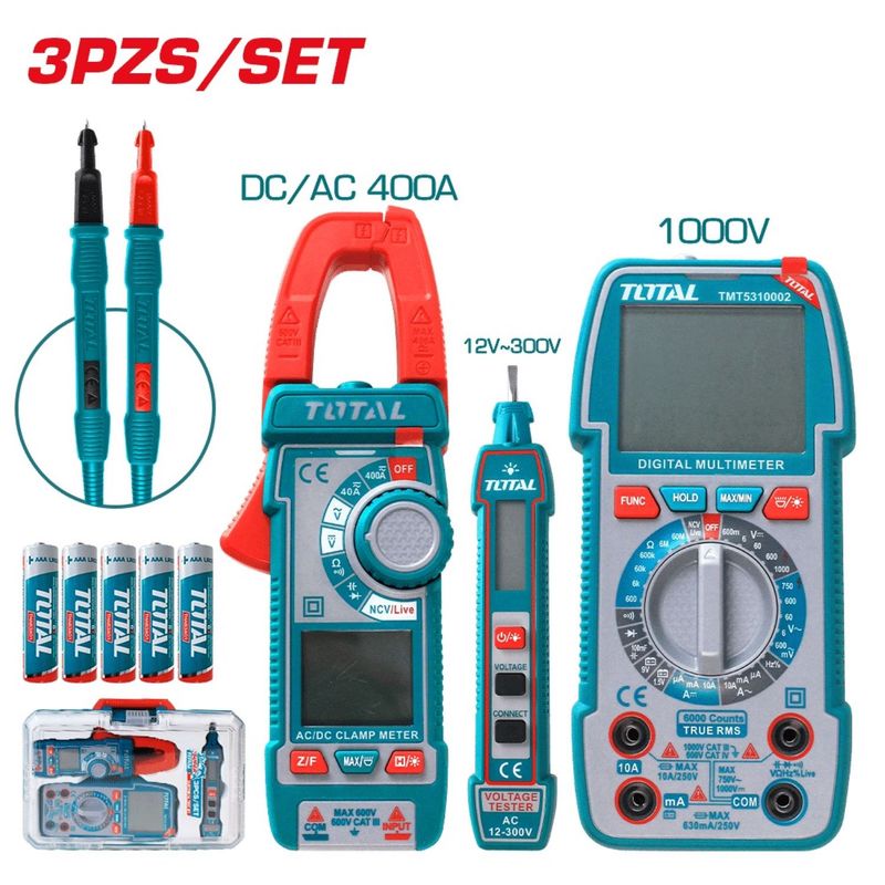TOTAL TOOLS - Multímetro + Pinza Amperimétrica + Detector De Voltaje - TOS24067