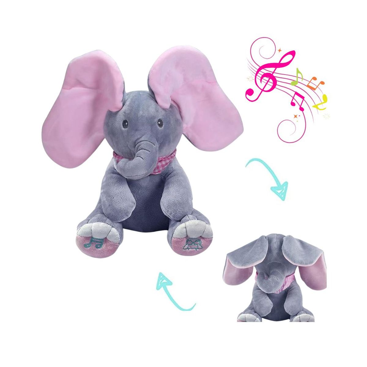 GENERICO - Elefante Musical Peluche que Mueve las Orejas Rosa