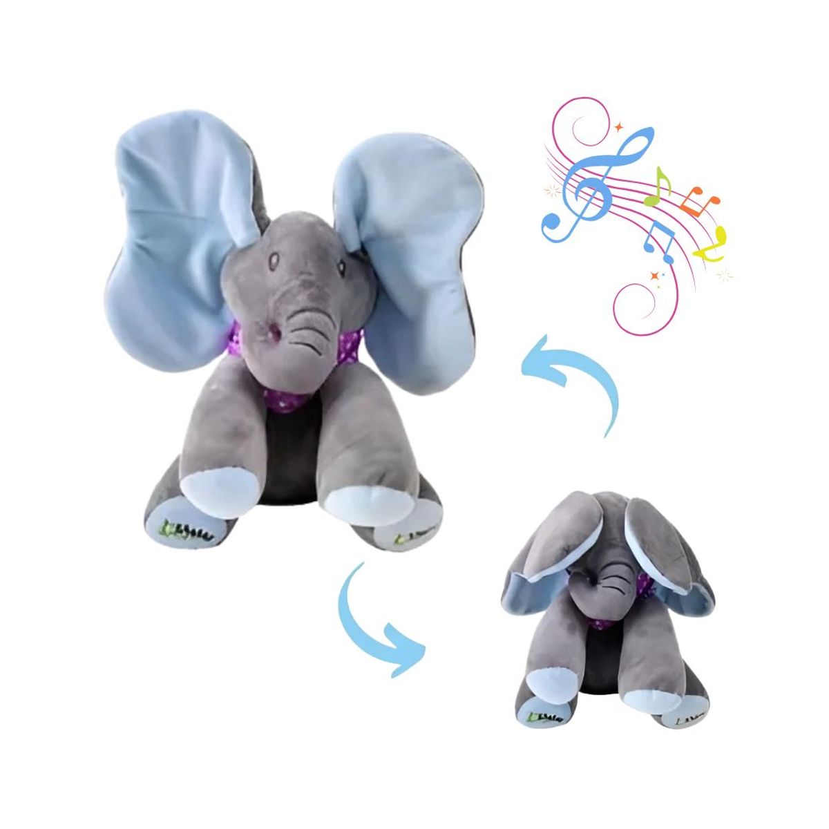 GENERICO - Elefante Musical Peluche que Mueve las Orejas Celeste para Bebé