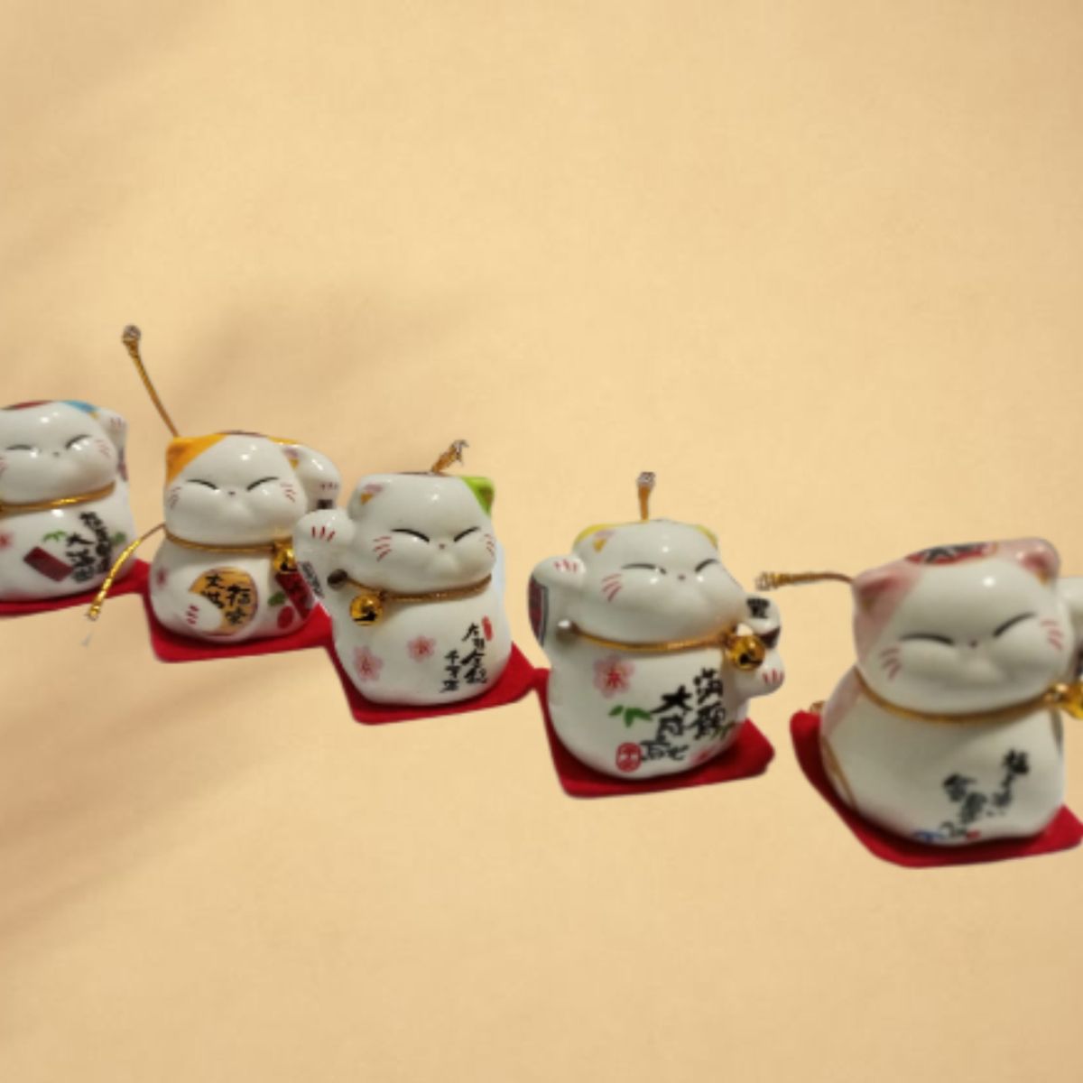 GENERICO - 5 ADORNOS DE GATO CHINO DECORATIVOS DIFERENTES DESEOS RIQUEZA Y FORTUNA