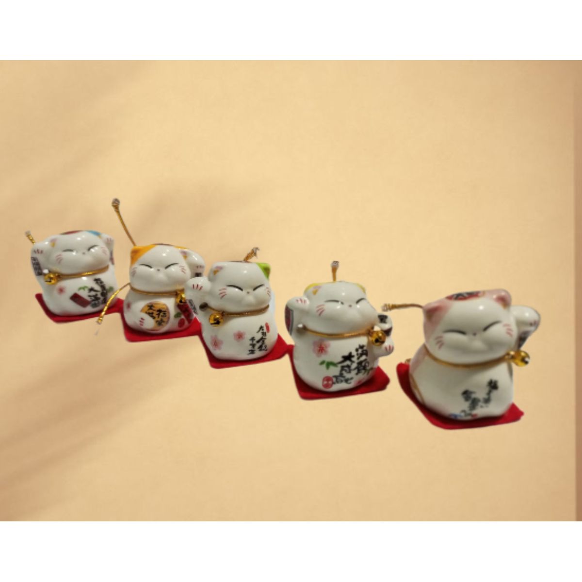 GENERICO - 5 ADORNOS DE GATO CHINO DECORATIVOS DIFERENTES DESEOS RIQUEZA Y FORTUNA