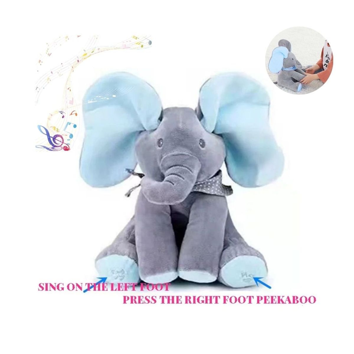 GENERICO - Peluche Interactivo Elefante “Pee-Peek-A-Boo”  Edición Azul Orejas que se Mueven