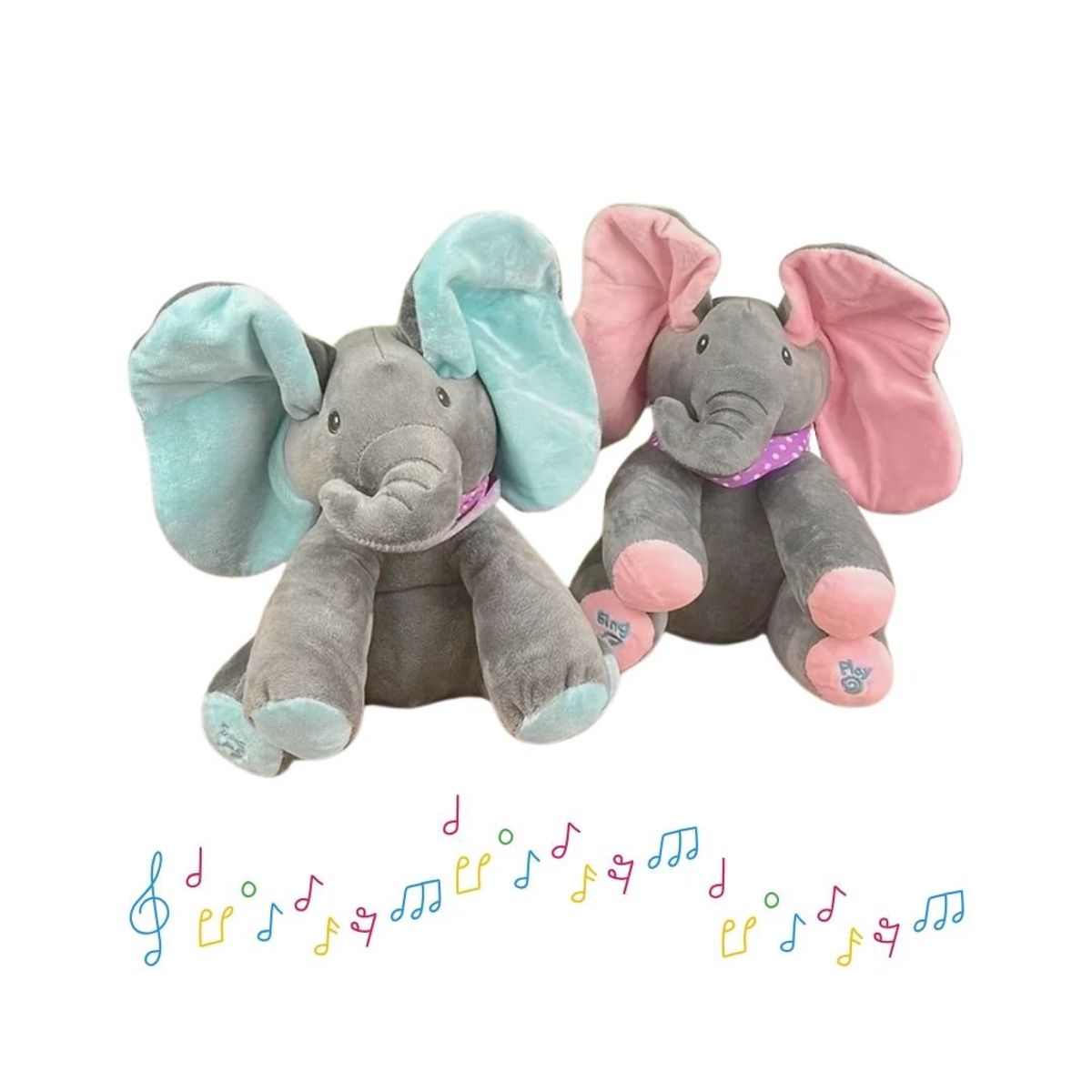 GENERICO - Pack de 2 Peluches Interactivos Elefante Pee-Peek-A-Boo Orejas que se Mueven