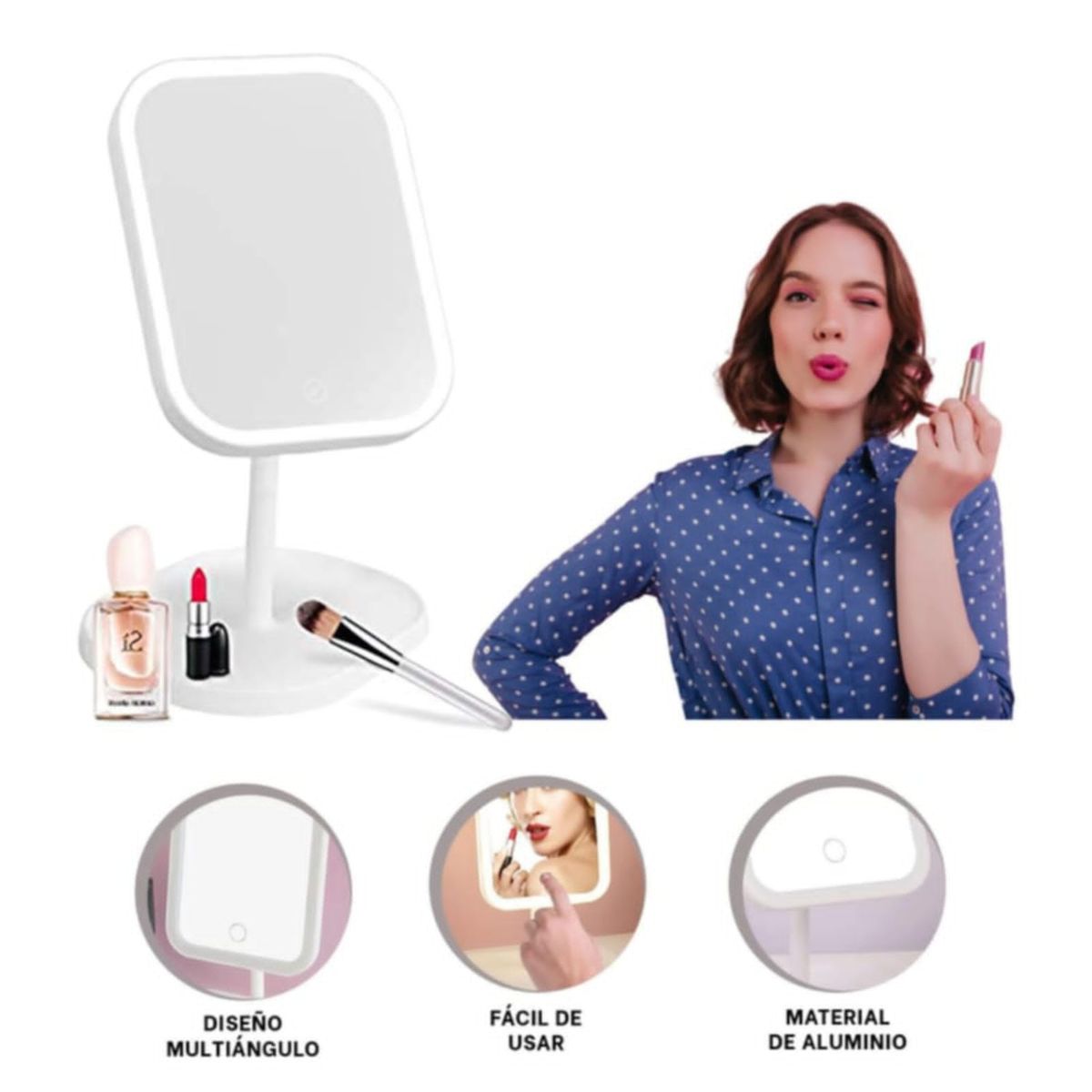 OEM - ESPEJO LED CON PANTALLA TACTIL DE MAQUILLAJE CUADRADO