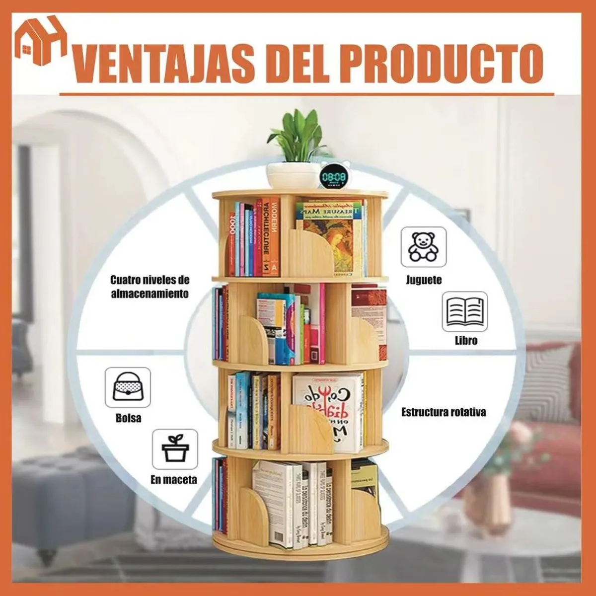 U BUY - Estantería giratoria de 4 capas partición almacenamiento