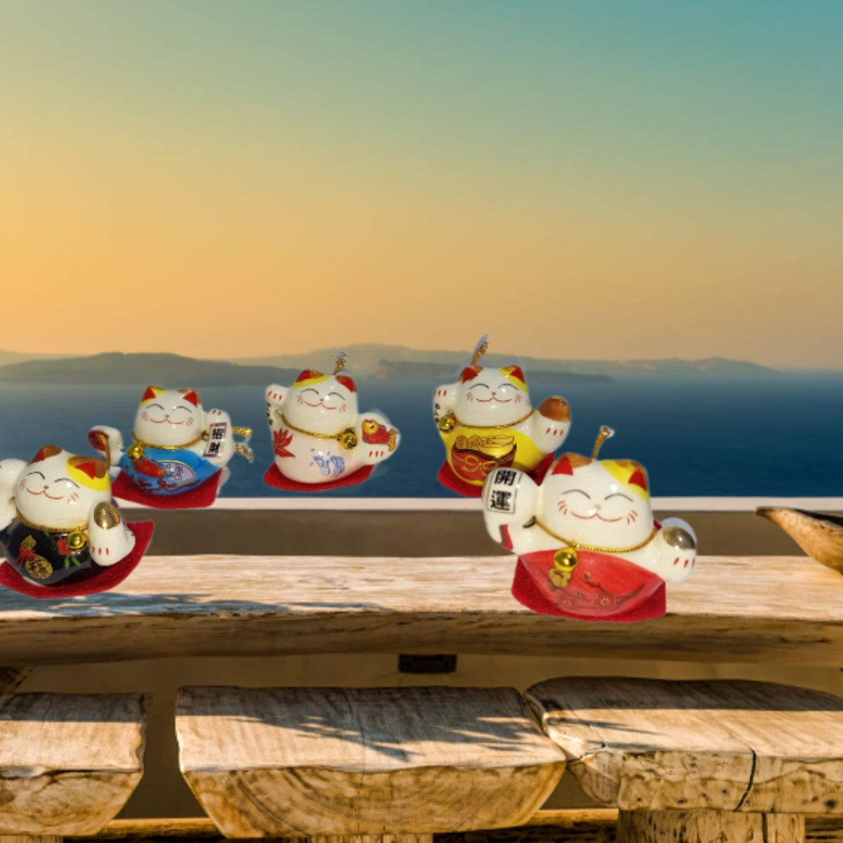 GENERICO - 5 ADORNOS DE GATO CHINO DECORATIVOS DIFERENTES DESEOS RIQUEZA Y FORTUNA