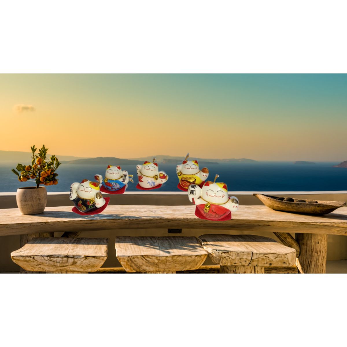 GENERICO - 5 ADORNOS DE GATO CHINO DECORATIVOS DIFERENTES DESEOS RIQUEZA Y FORTUNA