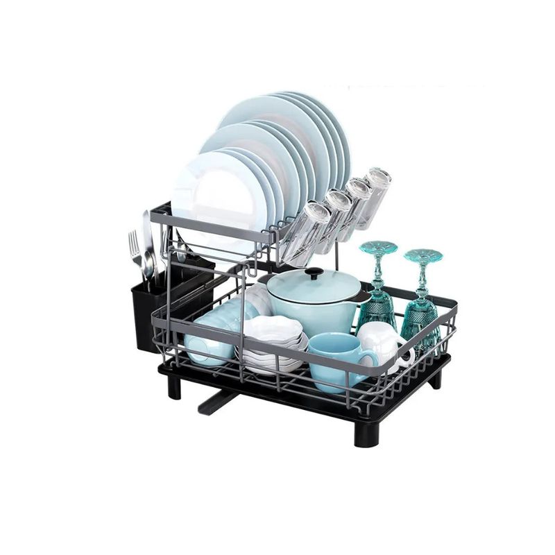 GENERICO - Organizador de almacenamiento multifunción escurridor de platos de hierro de doble capa