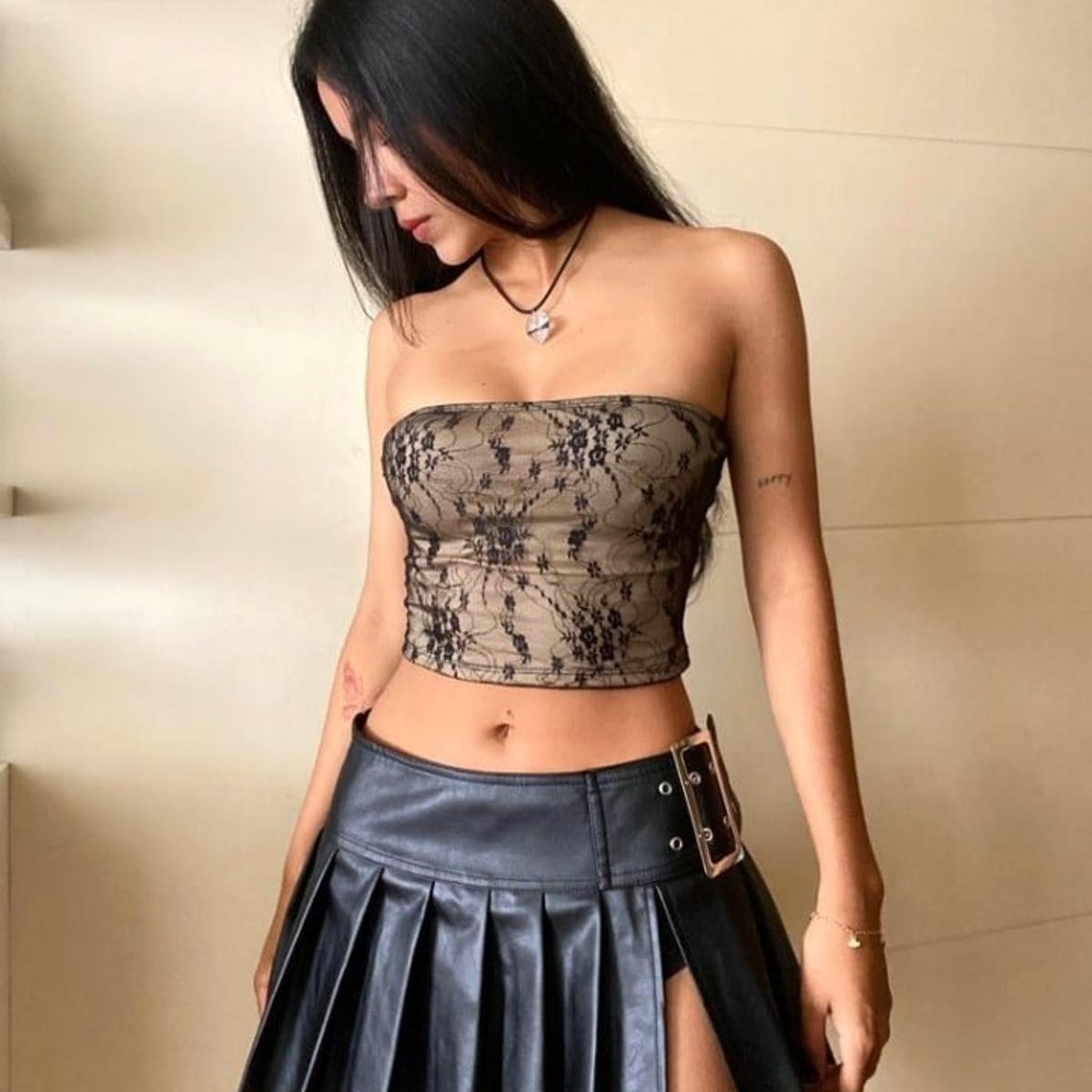 GENERICO - MINI FALDA CUERINA SHORT PLISADA PARA MUJER