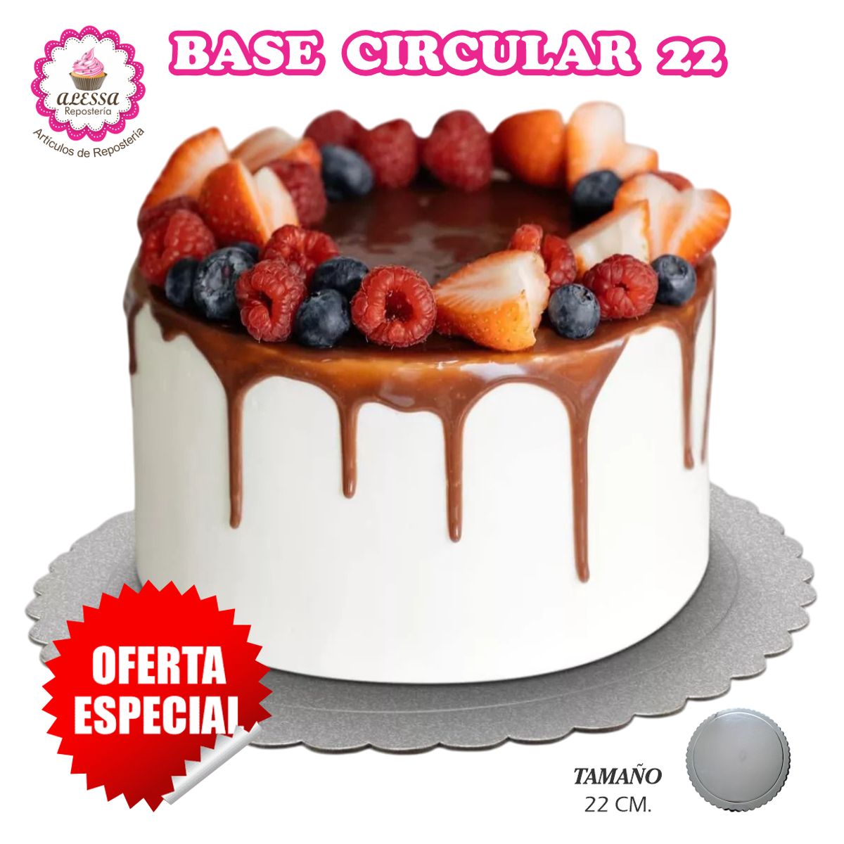 GENERICO - 100 Bases Plateadas de Torta Pastel de 22 cm. para Repostería