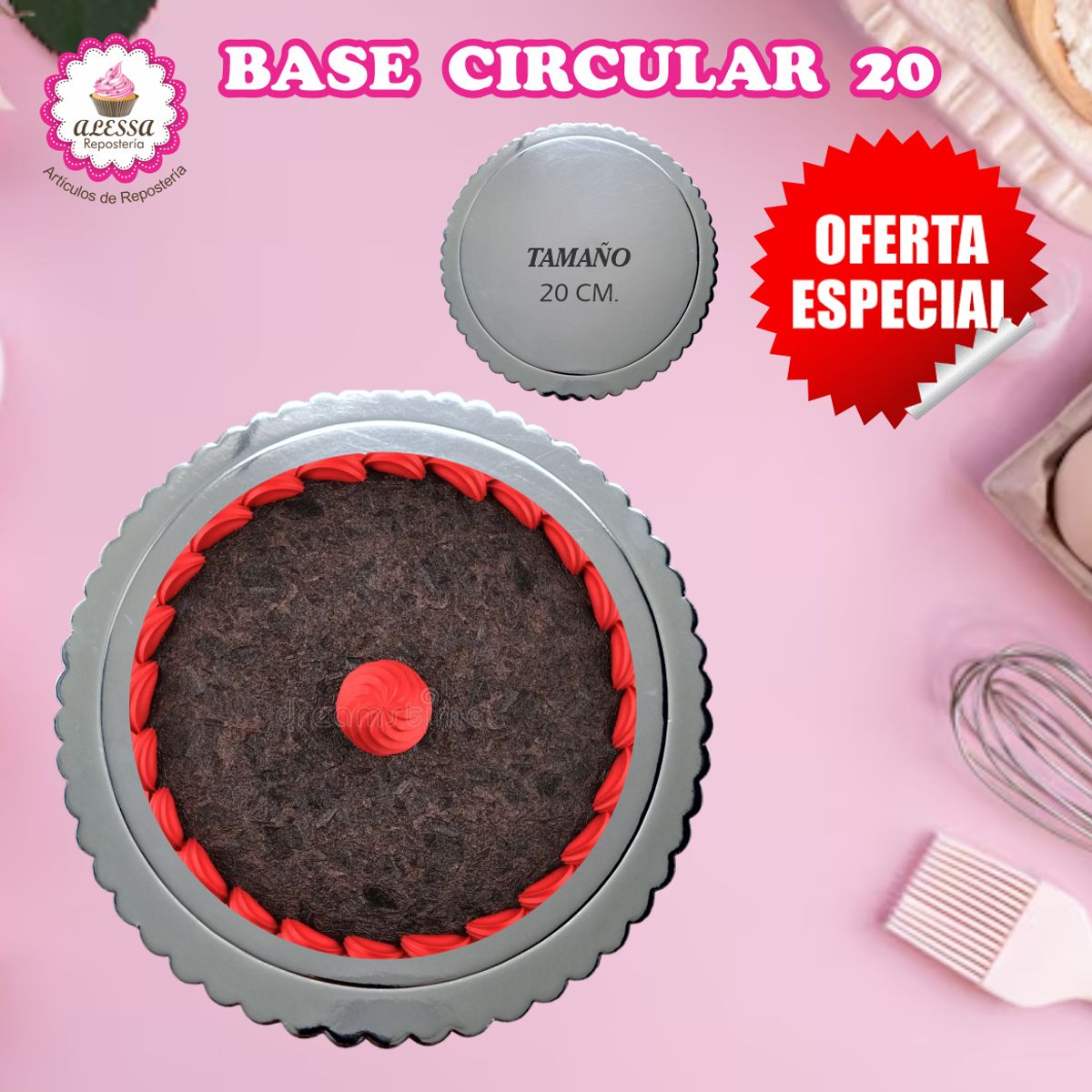 GENERICO - 100 Bases Plateadas de Torta Pastel de 20 cm. para Repostería