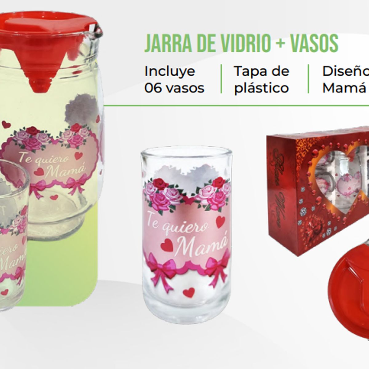GENERICO - SET DE VASOS + JARRA DÍA DE LA MADRE