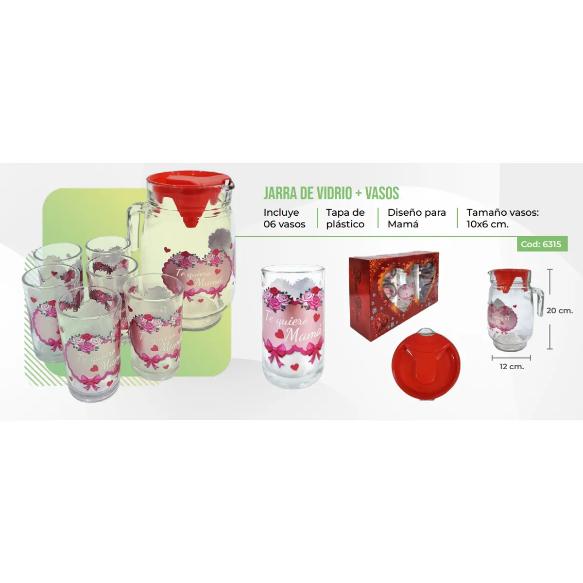 GENERICO - SET DE VASOS + JARRA DÍA DE LA MADRE