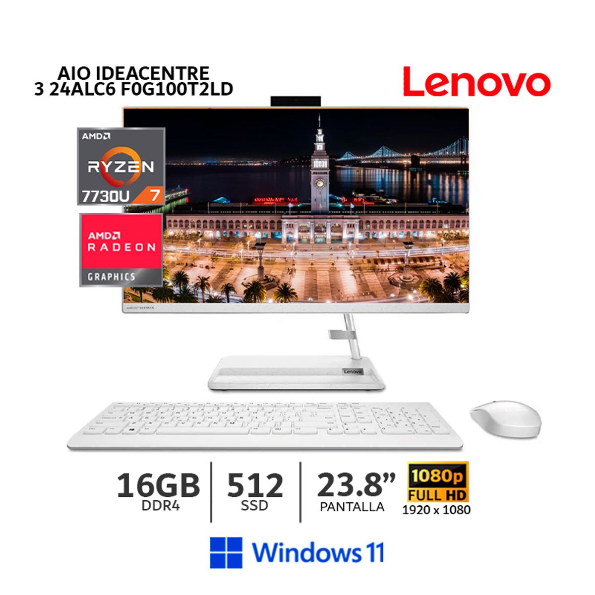 LENOVO - AIO Lenovo IdeaCentre 3 24ALC6,AMD Ryzen 7, 16Gb Ram, 512Gb SSD,WIN11 F0G100T2LD