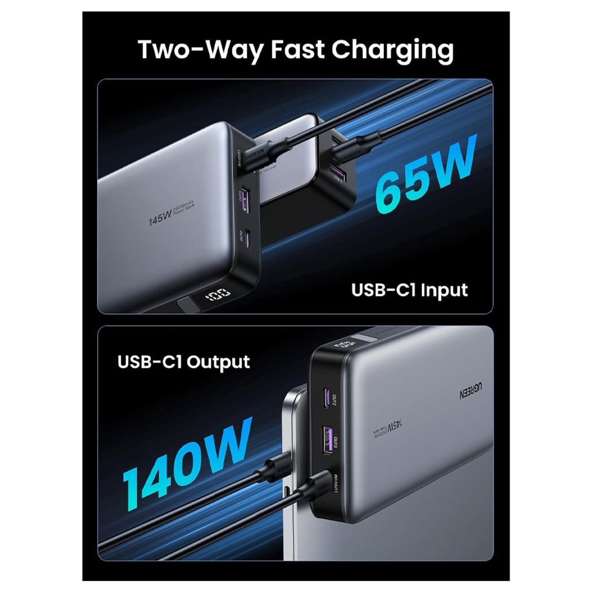 UGREEN - UGREEN Power Bank  Cargador portátil para portátil de 25,000 mAh 145 W