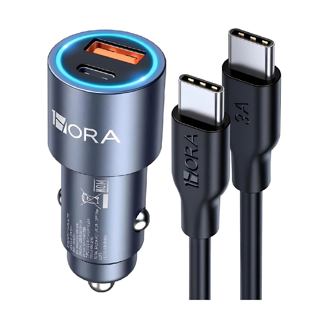 OEM - Cargador Auto USB Tipo C Rápido PD 20W QC 18W 12V-24V Dual