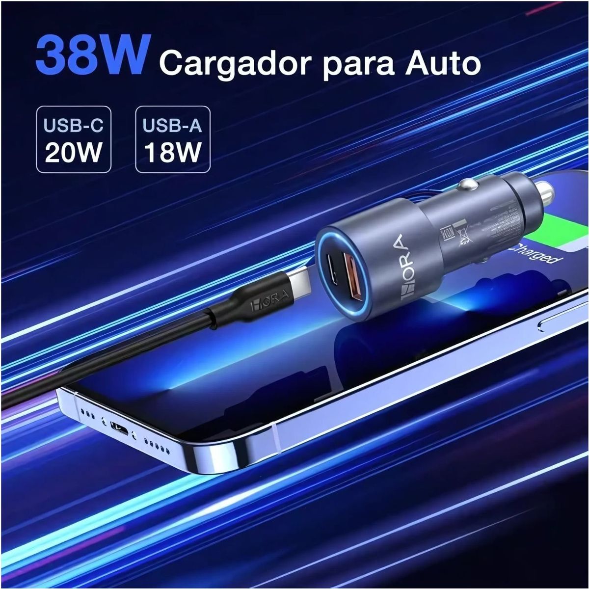 OEM - Cargador Auto USB Tipo C Rápido PD 20W QC 18W 12V-24V Dual