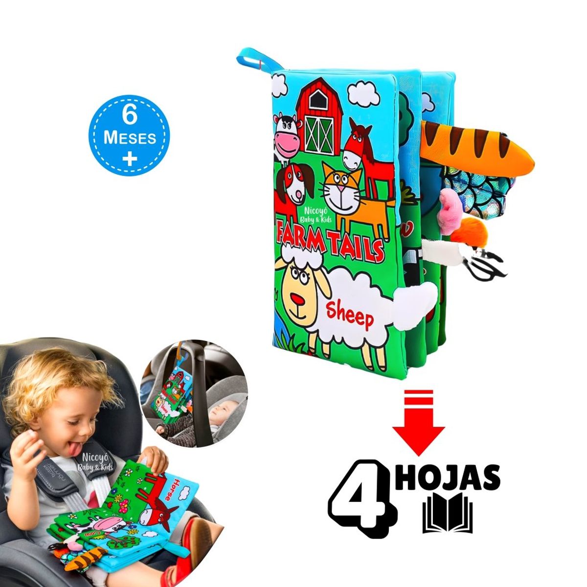 BABY - Libro Sensorial con Colitas 3D de Animales de la Granja