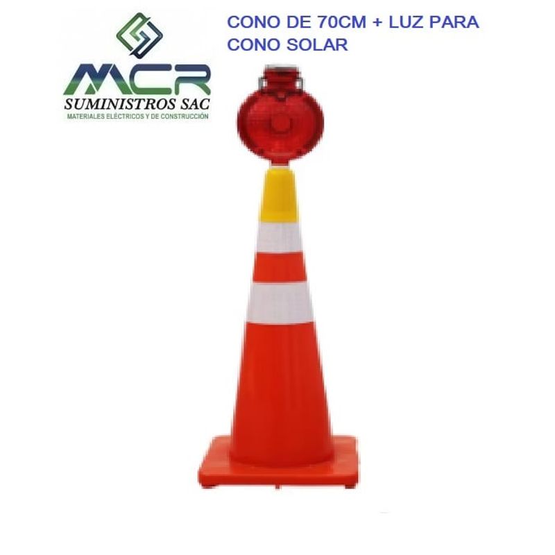 GENERICO - CONO DE 70CM + LUZ LED DE ADVERTENCIA INTERMITENTE PARA CONO DE SEGURIDAD SOLAR