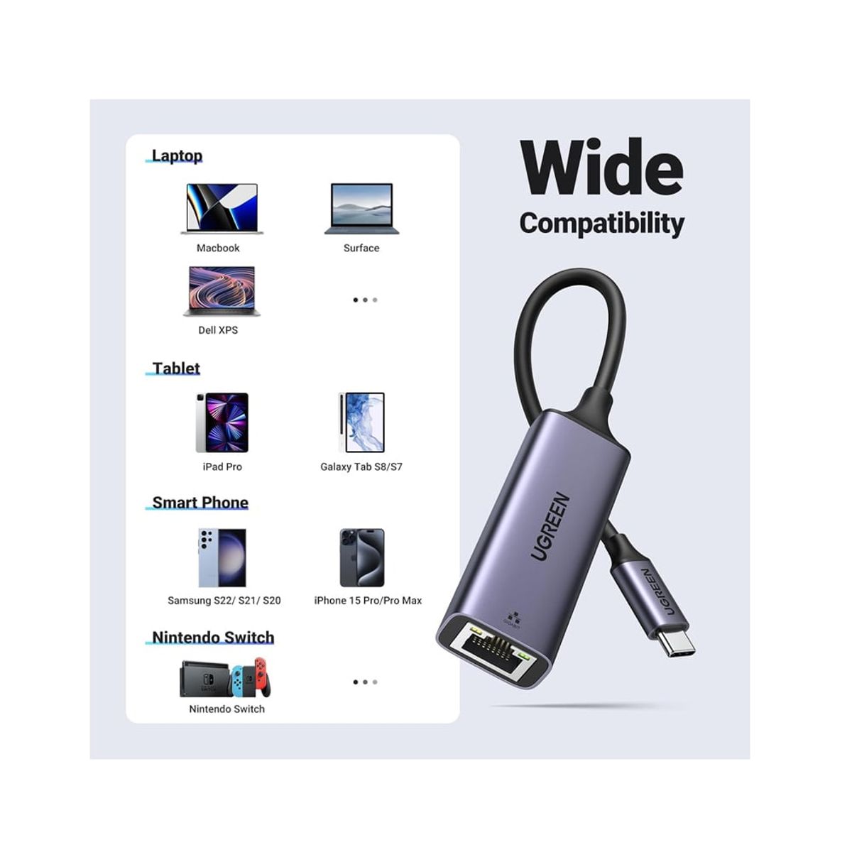 UGREEN - UGREEN Adaptador USB C a Ethernet  RJ45 Plug and Play