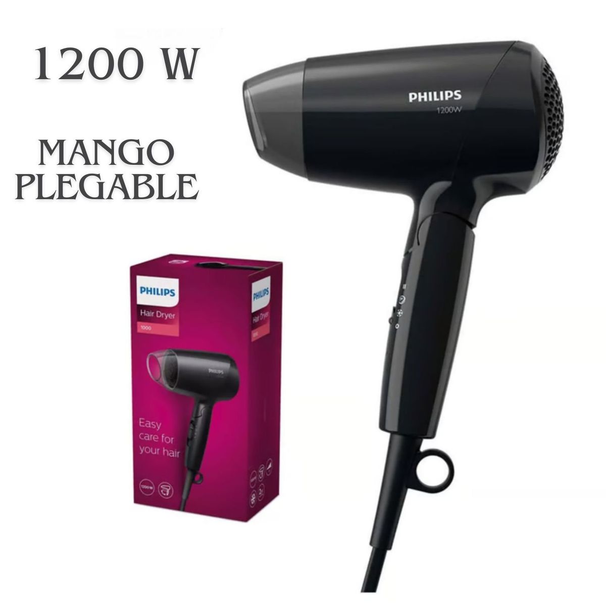 PHILIPS - Secador de Cabello Philips BHC010 1200 W Mango Plegable