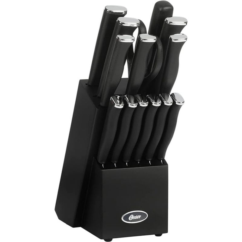 OSTER - Juego de 15 Cuchillos con Bloque de Madera y Caja Negra 123866.15