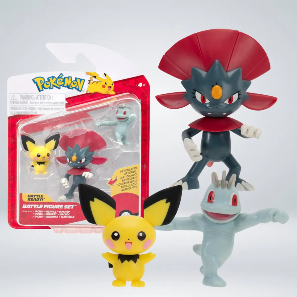 POKEMON - FIGURAS DE POKEMON SET DE PICHU - MACHOP - WEAVILE