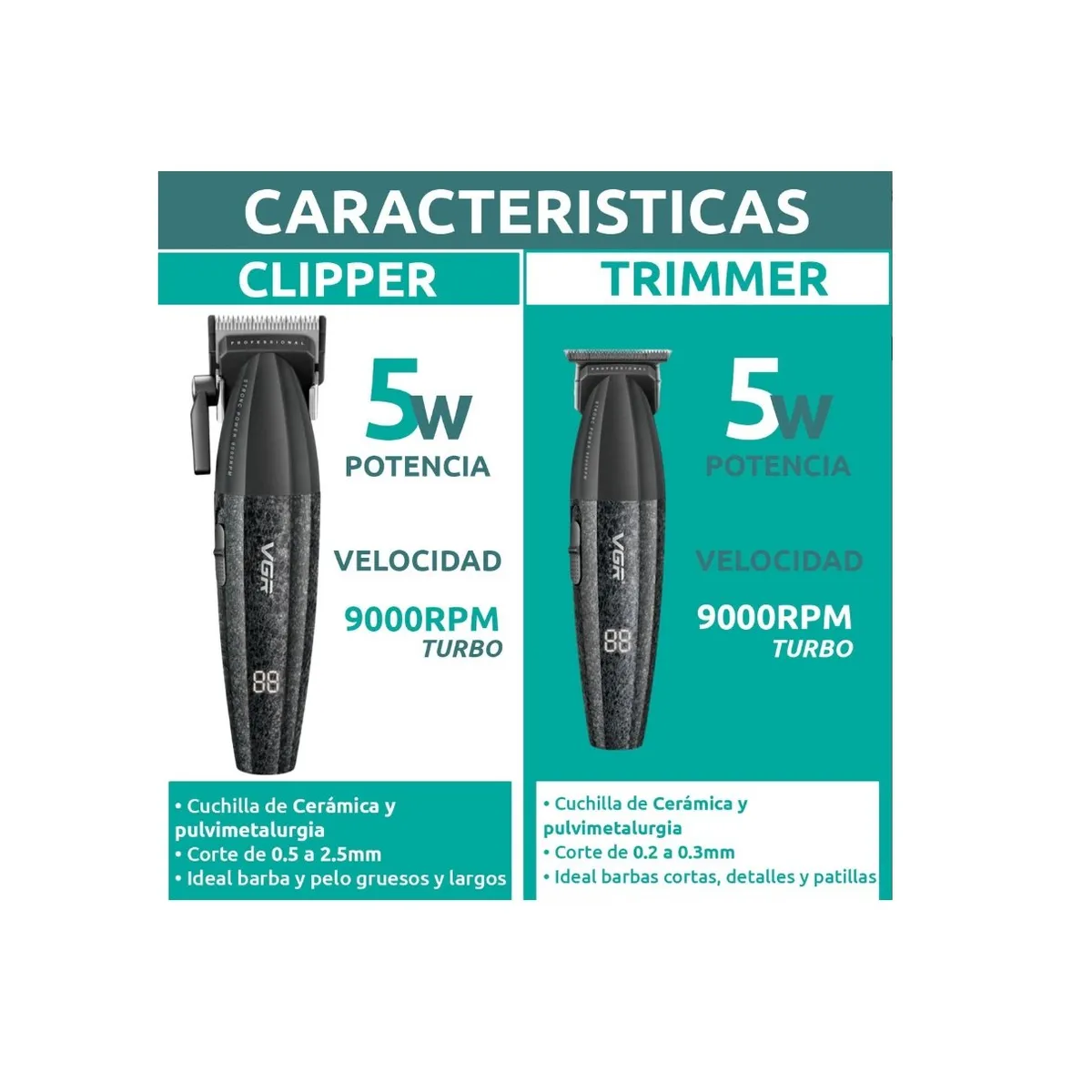 PREMIUM - Maquina Barbería Pro Clipper Trimmer VGR V-640 S2 9000 Rpm