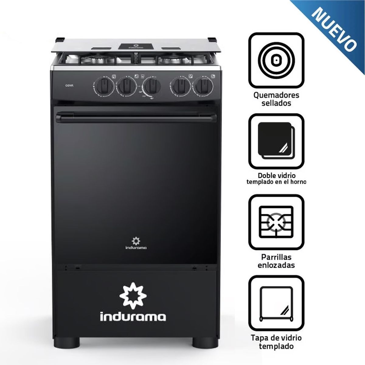 INDURAMA - Cocina a Gas Indurama 4 Hornillas Goya - Negro