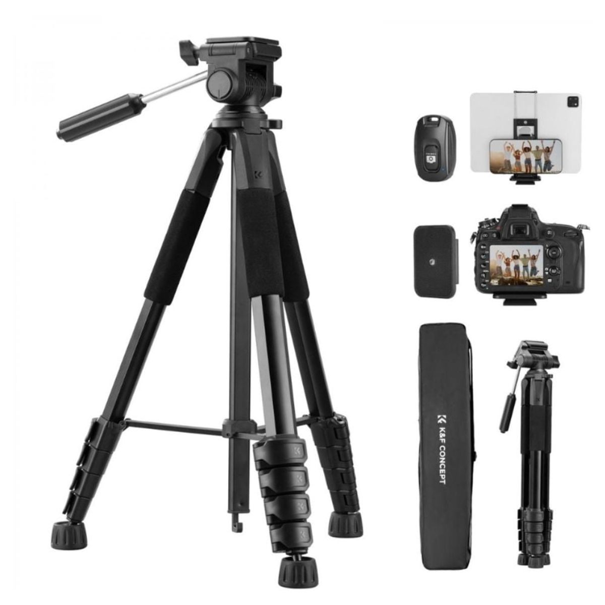 K&F CONCEPT - Tripode K&F Concept KF09.126 Con Sujetador Para 2 Telefonos