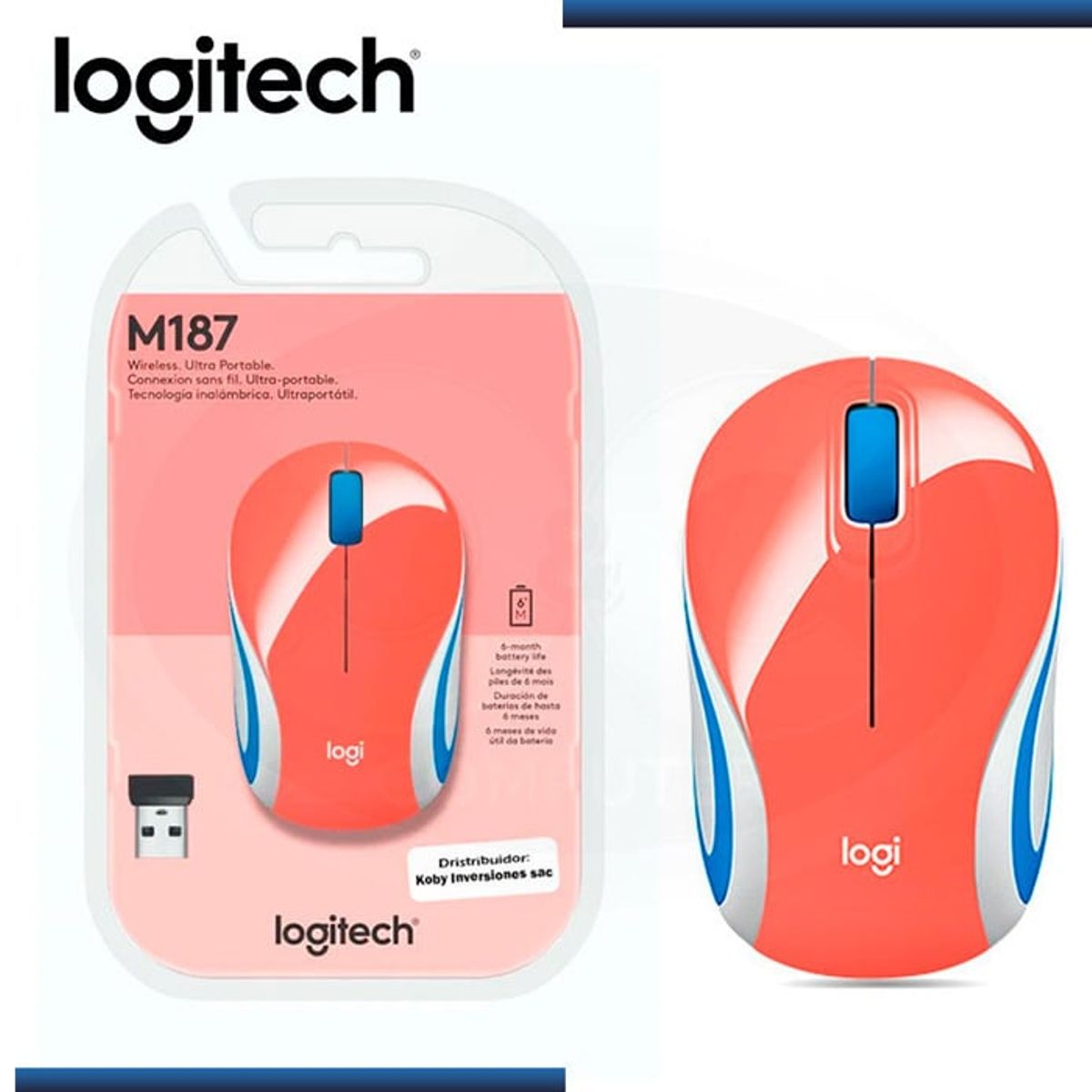 LOGITECH - Mouse Logitech M187 Mini Wireless Refresh Coral