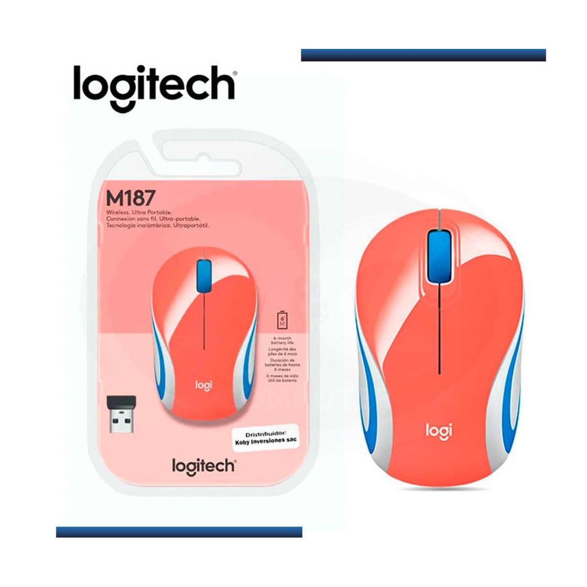 LOGITECH - Mouse Logitech M187 Mini Wireless Refresh Coral
