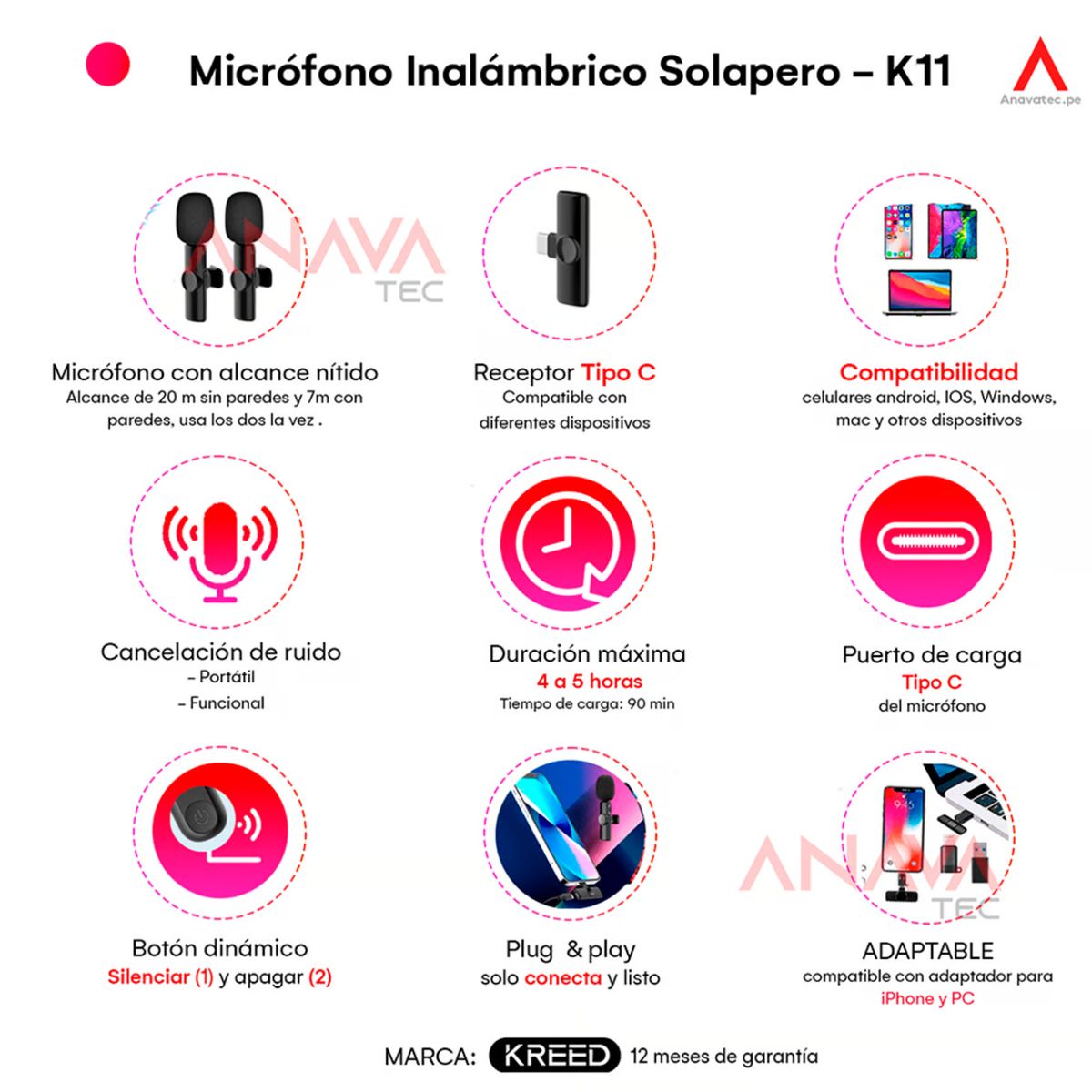 GENERICO - Micrófono Solapero Inalámbrico Dual K11