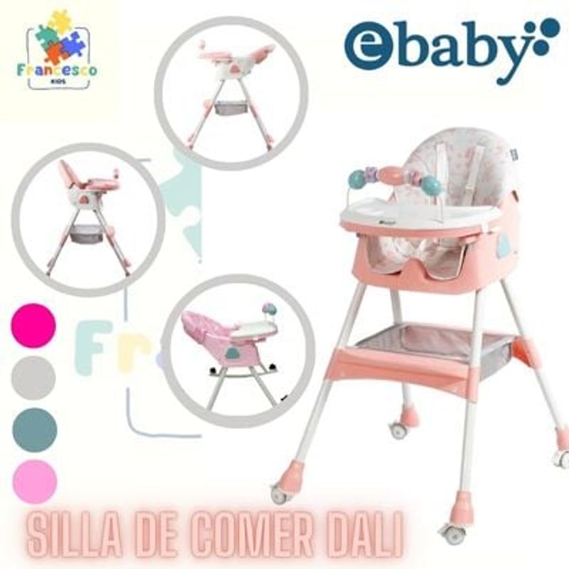 EBABY - Silla de Comer Reclinable DALI ROSADO con platito de regalo