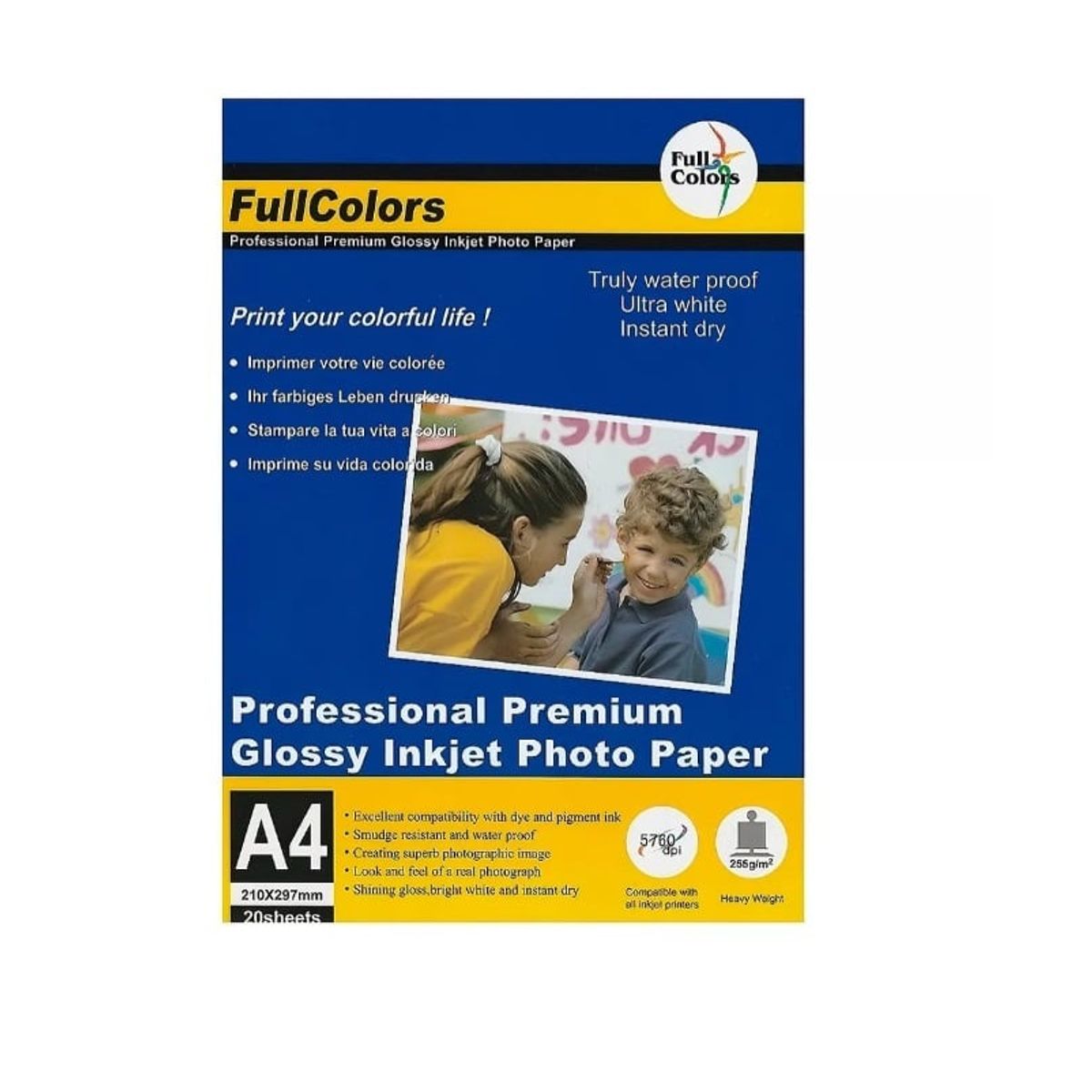 PREMIUM - Papel Fotografico Profesional Brillante 255Gsm FullColors A4 x20uds