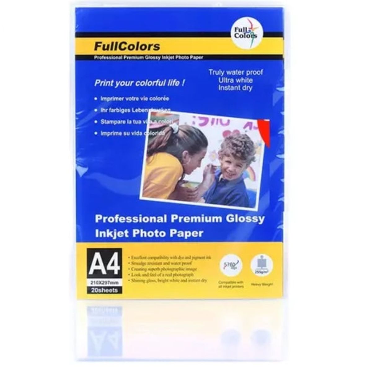 PREMIUM - Papel Fotografico Profesional Brillante 255Gsm FullColors A4 x20uds