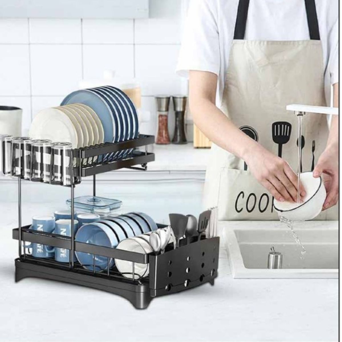 GENERICO - Escurridor de platos 2 niveles con drenaje