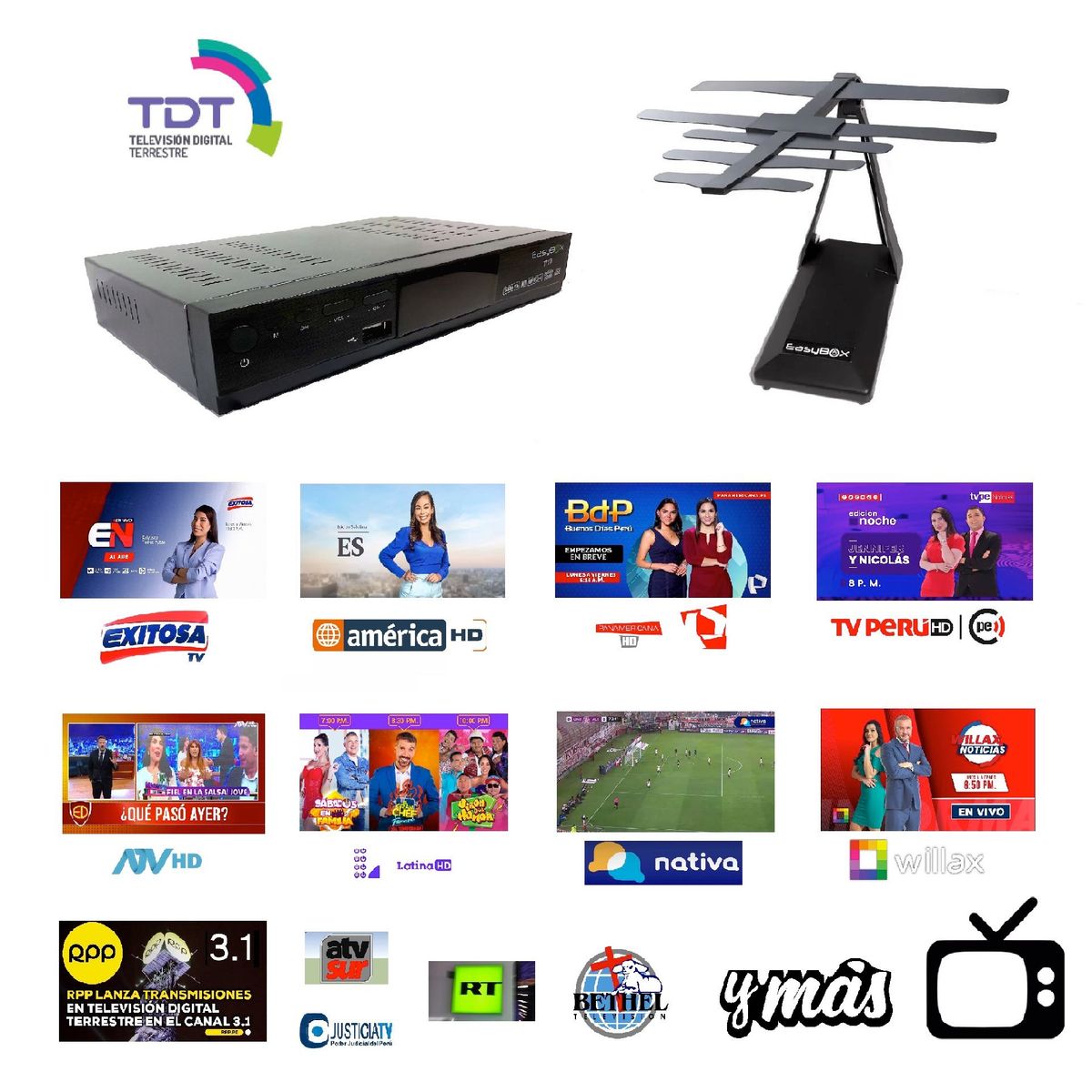 B BOX - Decodificador Sintonizador de Televisión Digital + Antena Digital