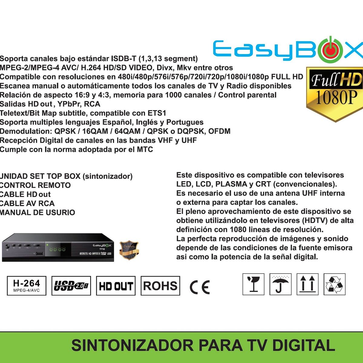 B BOX - Decodificador Sintonizador de Televisión Digital + Antena Digital