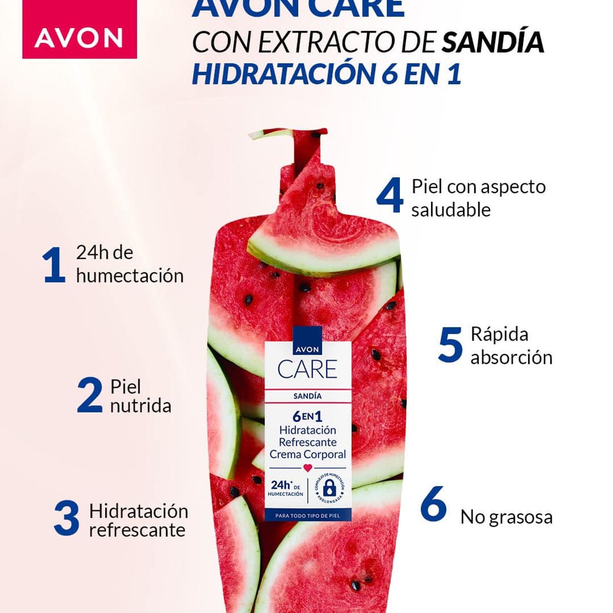 AVON - Hidratante Care 6 En 1 Crema Corporal Sandía 1000ml  Avon