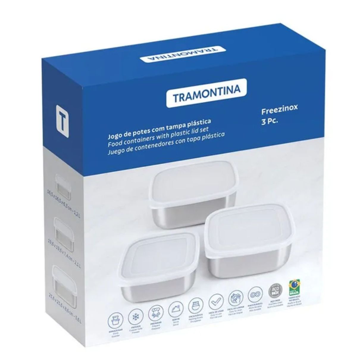TRAMONTINA - Jgo Taper Cuadrado AI cTapa c3 Pzas Freezinox