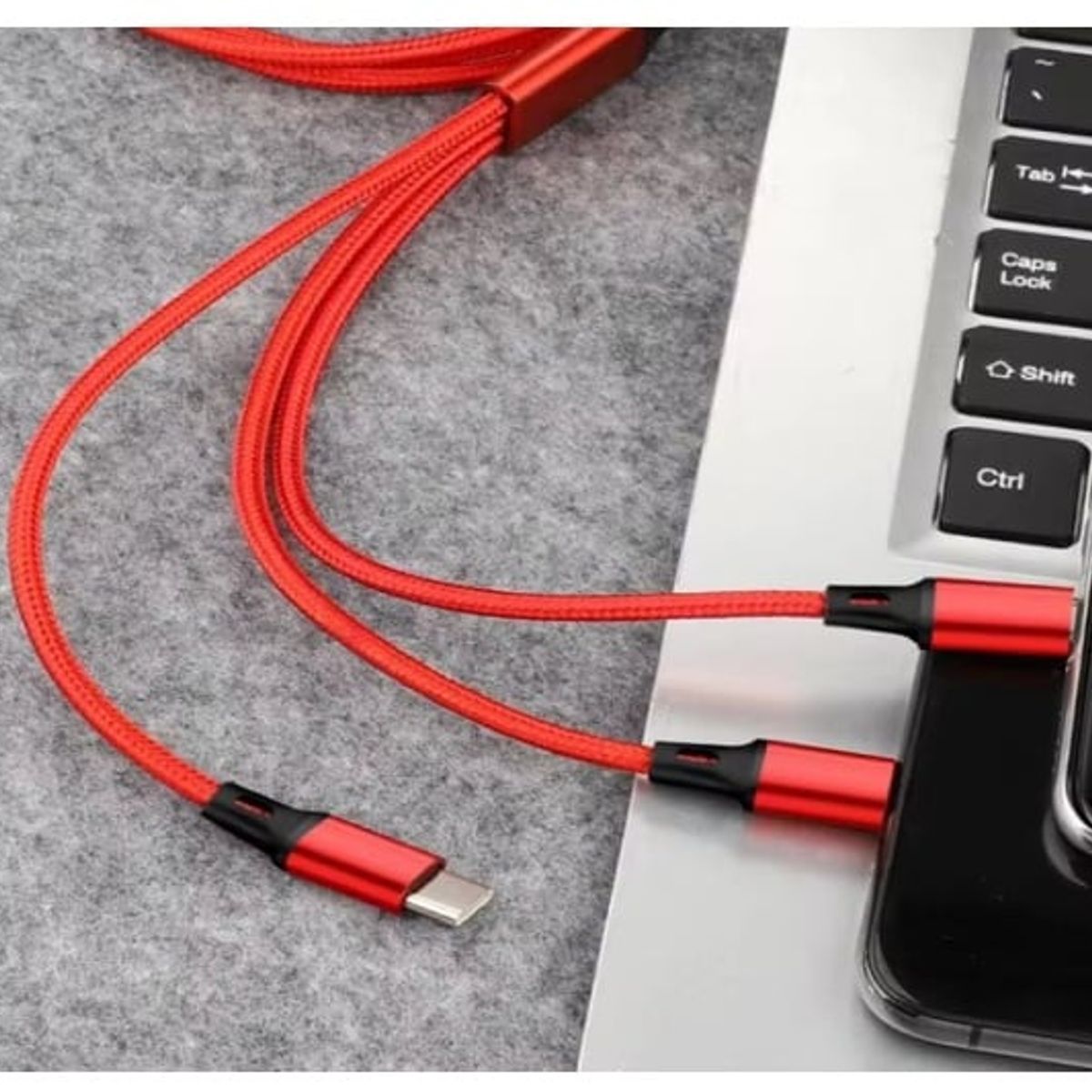 SMART - CABLE 3 EN 1 ROJO DE CARGA RAPIDA 1.2 METROS RECUBRIMIENTO DE NYLON